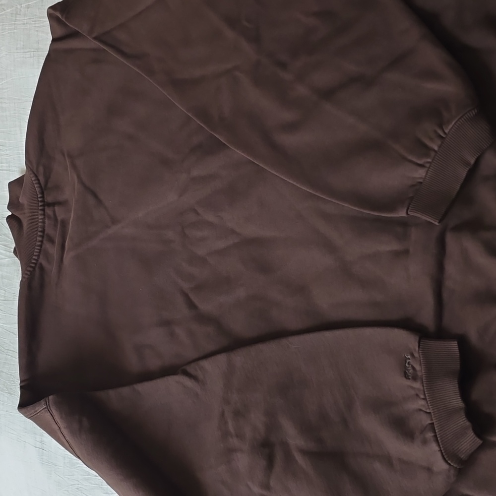 SKIMS Boyfriend Slouchy Fleece Half Zip Pullover Size:Medium Expresso - Picture 10 of 13